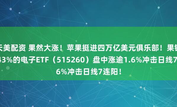 天美配资 果然大涨！苹果挺进四万亿美元俱乐部！果链含量43%的电子ETF（515260）盘中涨逾1.6%冲击日线7连阳！